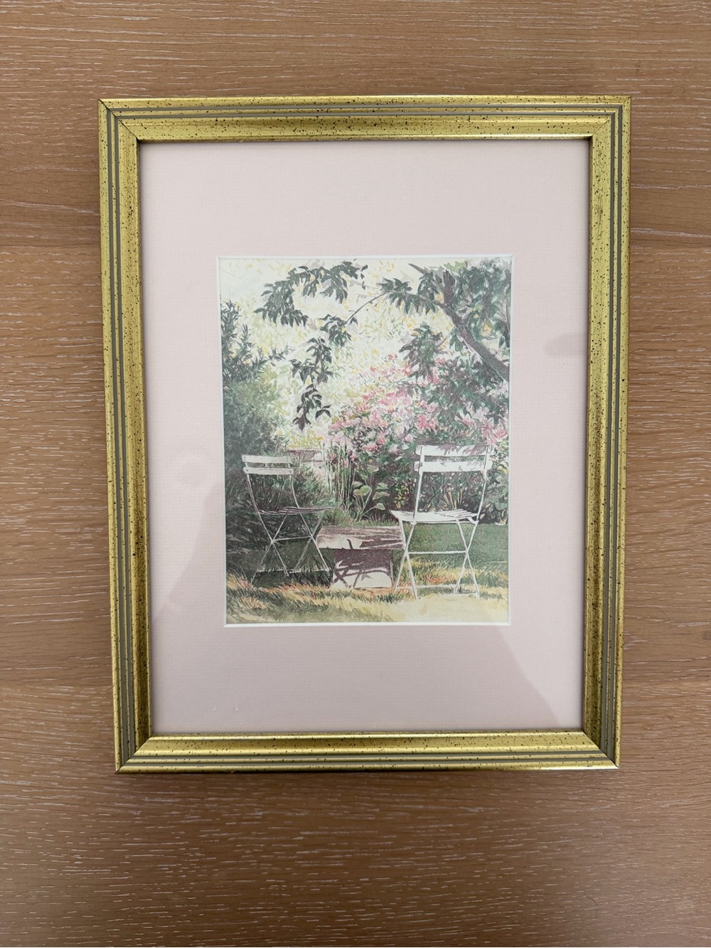 Vintage Cottage Garden Art Print in Gold Wood Frame — Impressionist Style